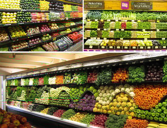 Alguns modelos do layout das gôndolas refrigeradas em supermercados